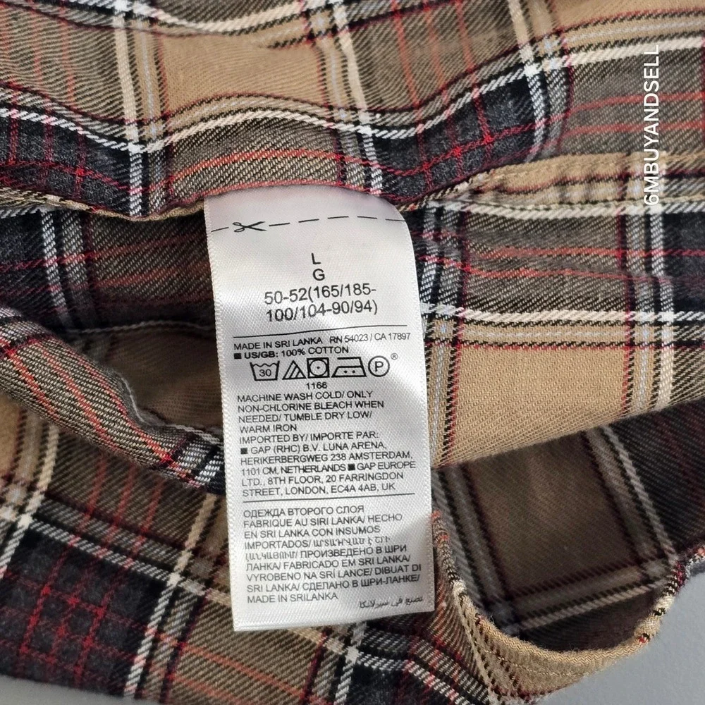 Banana Republic Mens L Plaid Flannel‎ Shirt Tan Brown Red NWT Cotton